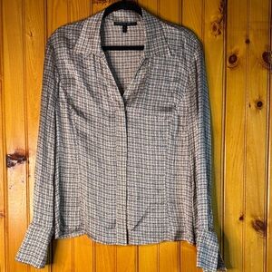Lafayette 148 New York Designer Black and White Blouse 100% Silk